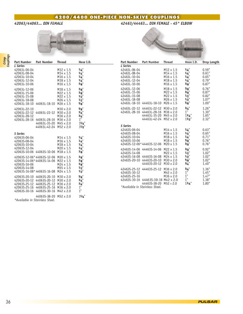 5/8 x M30-2.0 Pulsar 4200 Series Hose Crimp - Female Metric Swivel 45° Elbow  42463S-20-10