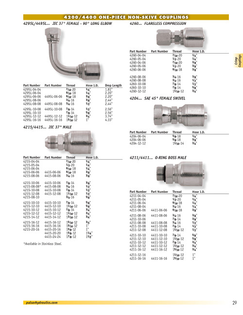 3/8 x 1/2" Pulsar 4200 Series Hose Crimp - Female 37° JIC Swivel 90° Long Drop Elbow  4295L-08-06