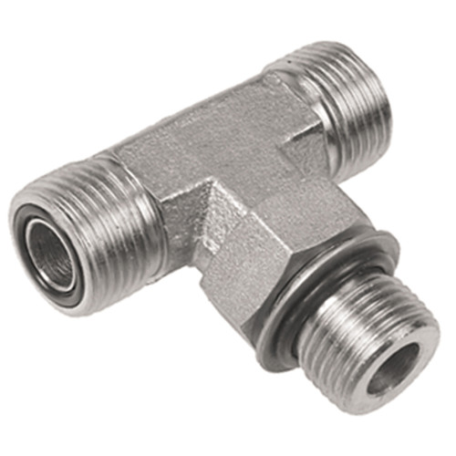 3/4"-16 x 13/16"-16 x 13/16"-16 Steel Male ORB - Male ORFS - Male ORFS Tee  93T91-08-08