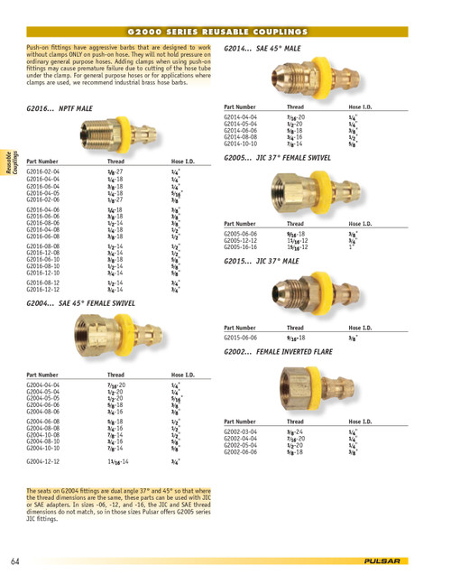 1/4 x 3/8"-24 Pulsar G2000 Series Grip-Tite - Female 45° Inverted Flare  G2002-03-04