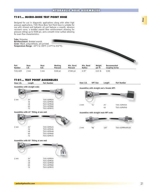 2mm x 60" 9100 PSI Micro-Bore Test Point Hose Assembly  T101-02M060