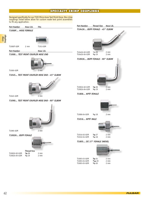 2mm x 1/4" Pulsar T1000 Series Hose Barb - Female BSPP 90° Elbow  T10926-04-02M