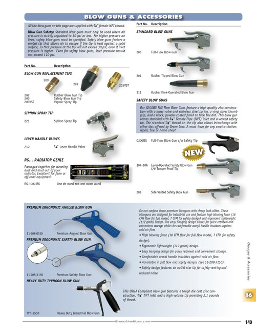 1/4" FNPT Full-Flow Blow Gun w/ Safety Tip   G200BG