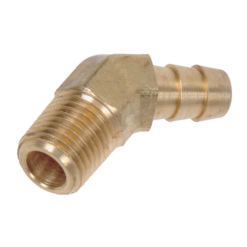 1/4 x 1/4" Brass Hose Barb - Male NPT 45° Elbow   G21B45-025-025