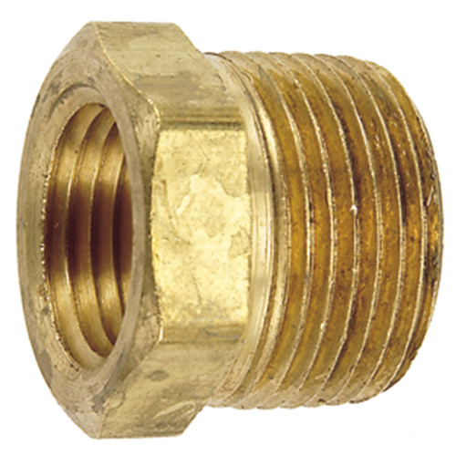 1/2 x 3/8" Brass Male NPT - Female NPT Reducing Hex Bushing   G0816B-08-06