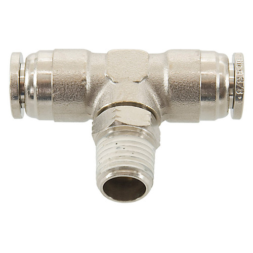 1/4 x 3/8 x 3/8" Nickel Plated Brass Male NPT - Push-To-Connect - Push-To-Connect Tee   G60T06P-04-06