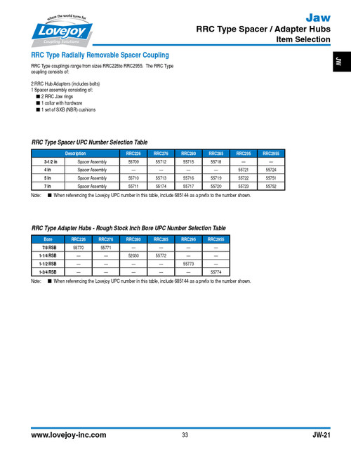 1-1/4" Shaft Lovejoy® Type RRC280 Jaw Style Coupling Half   RRC280-HUB ADAPTER-1-1/4-RSB