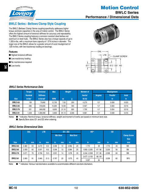5/8 x 3/4" Shaft Lovejoy® BWLC-65 Bellows Clamp Coupling   BWLC65-CP-5/8X3/4