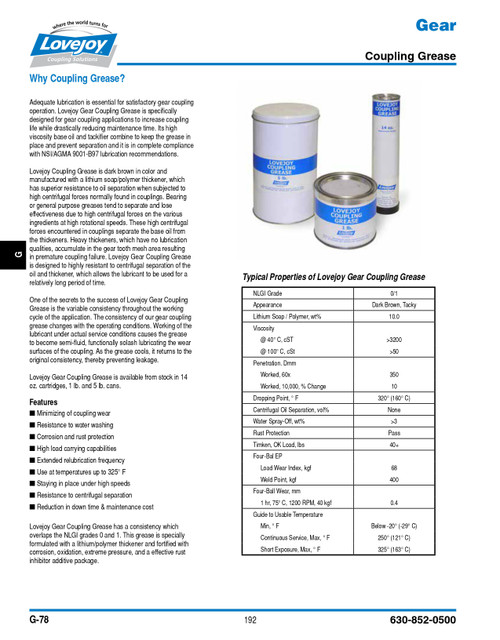 Lovejoy® High Performance Gear Coupling Grease 14oz Cartridge   GREASE-14OZ-CARTRIDGE-W/MSDS