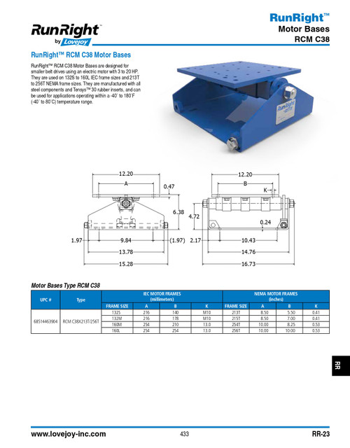 Runright® Motor Base   RCM-C-38-213T/256T-MOTOR BASE