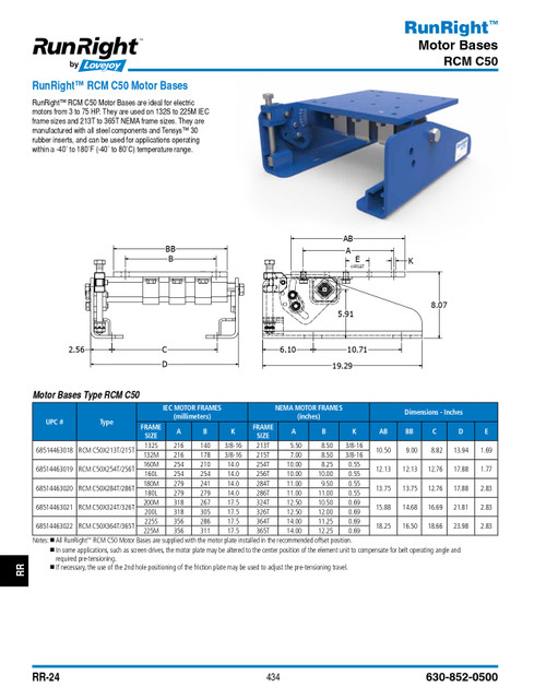Runright® Motor Base   RCM-C-50-284T/286T-MOTOR BASE