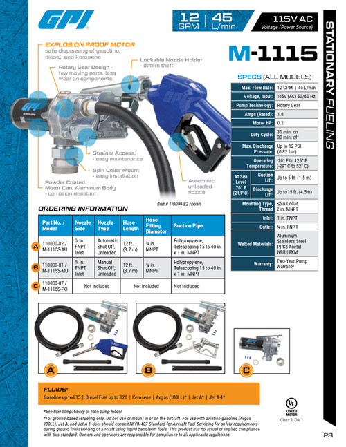 12GPM 115V M-1115® Series Fuel Transfer Pump   110000-87