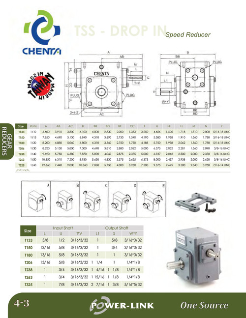 T180 @ 50:1 Chenta TSS Drop-In Speed Reducer  TSS/BTU 71850