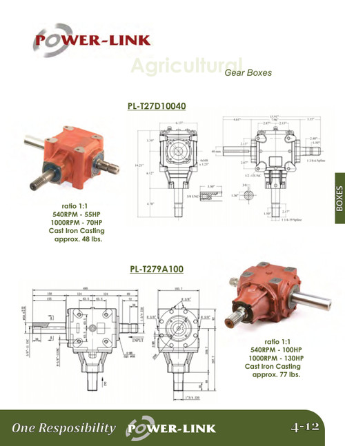1:1 Cast Iron Agricultural Gearbox  PL-T279A100