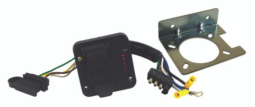 Round 6 Pole Socket / Flat 4 Pin Trailer Plug w/Metal Bracket & LED Indicators  27075