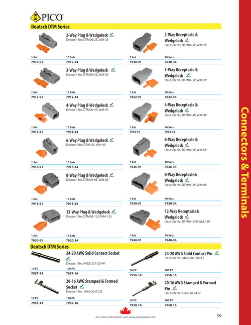 10 Pc. 24-16 AWG 8-Way Deutsch "DTM" Receptacle & Wedgelock  7938-34