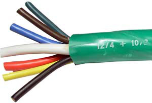 12/4 - 10/2 - 8/1 AWG @ 100' Green PVC Jacketed Multi-Conductor ABS Trailer Cable  8157-C