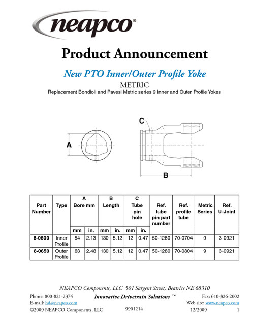 63mm - Bondioli® 9 Series Outer Profile End Yoke  8-0650