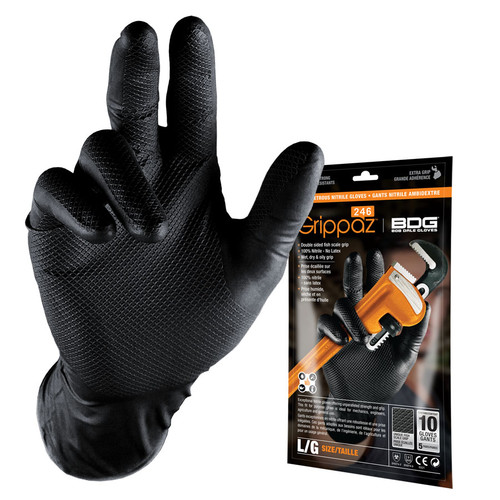 BDG® Black Grippaz Nitrile Glove (10 Pack)  99-1-6000P