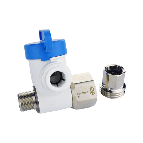 1/2 x 3/8 x 3/8" JG® White Polypropylene NPS Thread Cold Water Supply Angle Stop Valve  ASVPP6LF