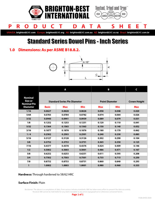 3/8" Dowel Pin - Alloy Steel  241059 - 241290