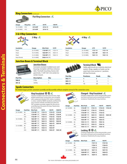 7 Pc. 16-14 AWG #8 Vinyl Insulated Flanged Fork Connector  1834-BP