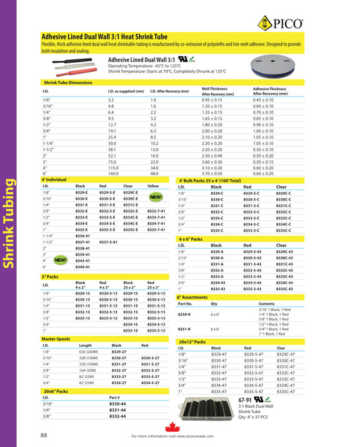 25 Pc. 1" x 4' Black Dual Wall Adhesive 3:1 Shrink Tubes  8335-C