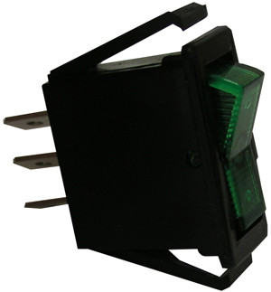 SPST Green Illuminated On-Off Slim Rocker Switch  9413-3-11