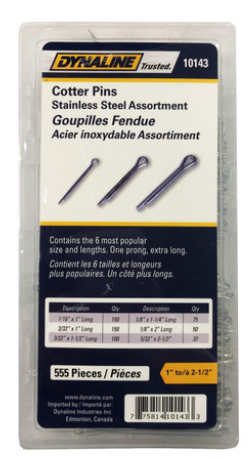 555 Pc. Stainless Steel Cotter Pin Assortment  10143