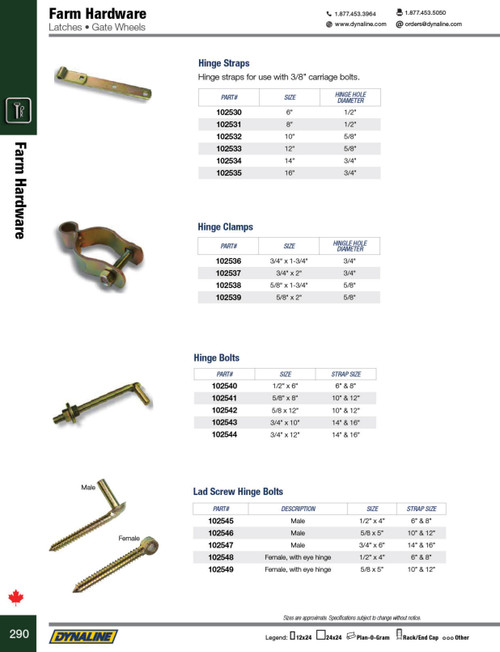 1/2 x 6" Hinge Bolt  102540