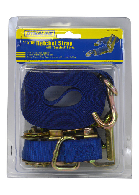 Blue Polyester Ratchet Strap 1" x 15' w/Double J-Hooks  11189