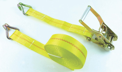 Yellow Polyester Ratchet Strap 2" x 27' w/Double J-Hooks  11190