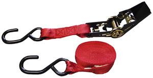 Red Polyester Ratchet Strap 1" x 15' w/S-Hooks Carded  12206