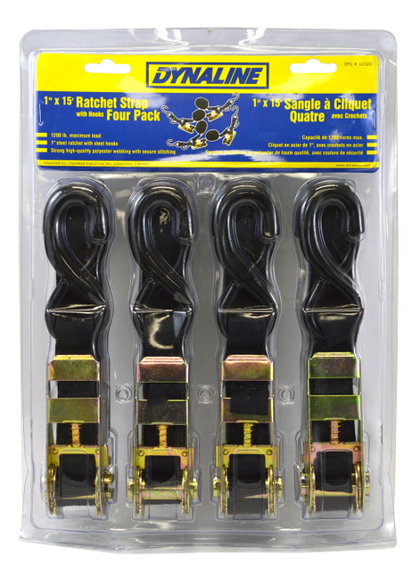 Black Polyester Cam Straps 1" x 6' w/S-Hooks Carded (4/pk)  12332