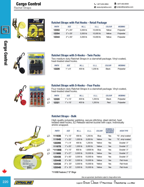 Yellow Polyester Ratchet Strap 2" x 30' w/Flat J-Hooks 10,000 lbs.  12344
