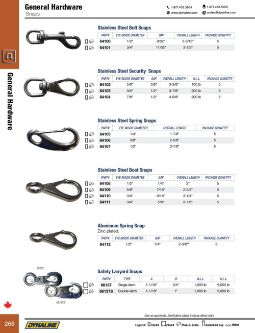 Stainless Steel Bolt Snap 1/2 x 3"  64100