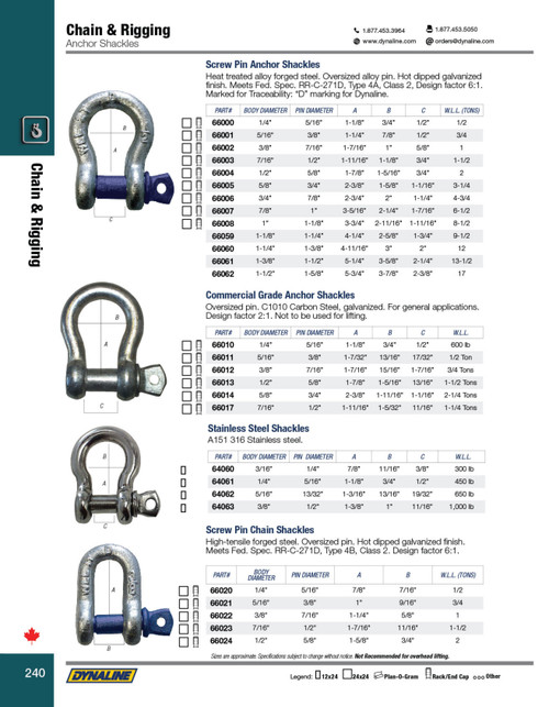 Commercial Anchor Shackle 1/2" (No Overhead Lifting)  66013