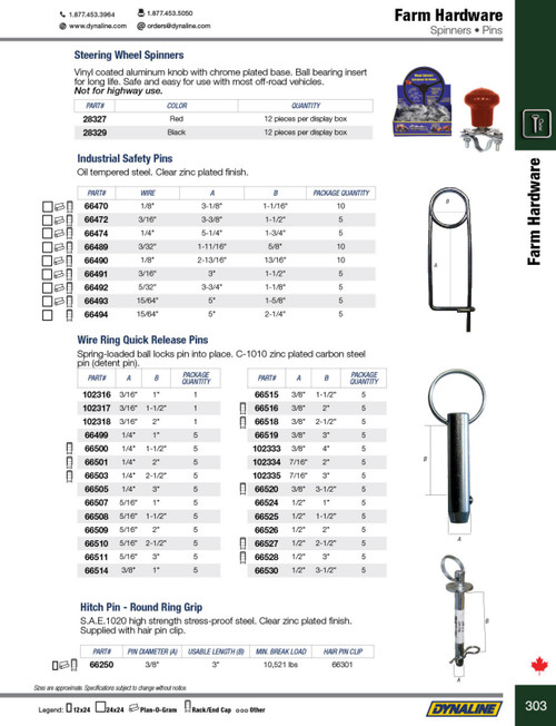 Quick Release Ball Detent Pin 1/2 x 1"  66524