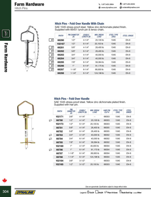 Folding Handle Hitch Pin 3/4 x 6-1/4"  66784