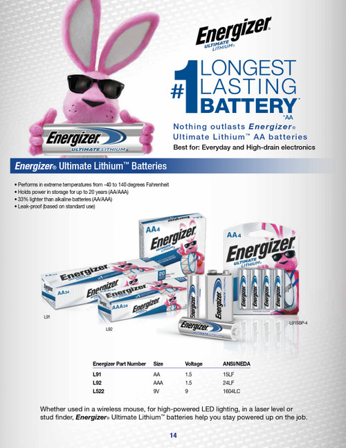 9V Ultimate Lithium® Battery (2/pk)    L522BP2