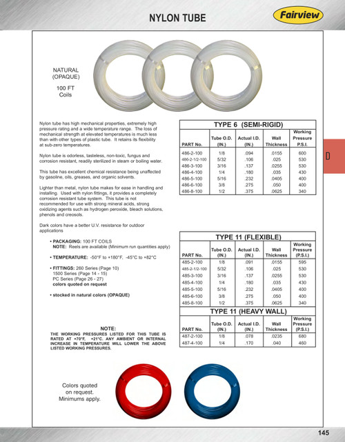 3/8" x 100' Semi-Rigid Natural Nylon Tube Type 6  486-6-100
