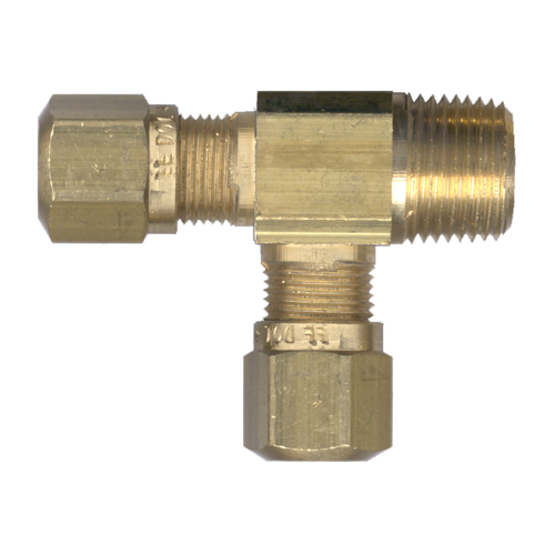 3/8 x 1/4 x 1/4" Brass DOT Poly Line Compression - Male NPT - DOT Poly Line Compression Tee  1471-6B