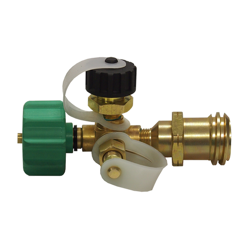 1-5/16" x 1"-20 x 1-5/16" Green Nylon Female QCC1 - Brass Male Primus - Male QCC Propane Branch Tee w/Inverted Flare Side Port  2022