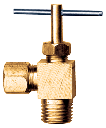 1/4" Brass Metal Line Compression - Male NPT 90° Needle Valve  3069-4B