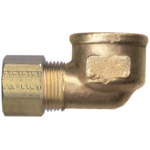 1/4 x 1/8" Brass Poly Tube Compression w/Fixed Insert - Female NPT 90° Elbow   470-4A