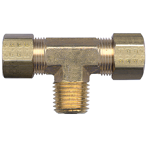 3/8 x 1/4" Brass Poly Tube Compression w/Fixed Insert - Compression w/Fixed Insert - Male NPT Tee   472-6B