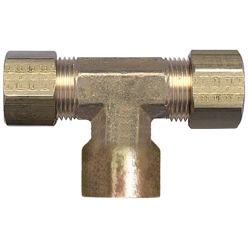 1/4 x 1/8" Brass Poly Tube Compression w/Fixed Insert - Compression w/Fixed Insert - Female NPT Tee   478-4A