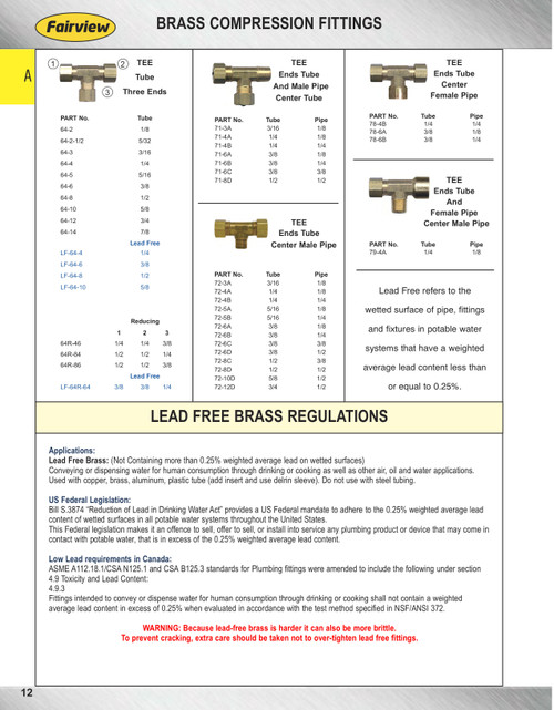 1/2 x 1/2 x 3/8" Brass Compression Reducing Tee  64R-86