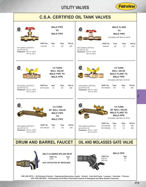 1/2 x 1/2" Brass 200 PSI Male 45° SAE Flare - Male NPT 90° Utility Valve w/Flare Nut  BV1049-8D