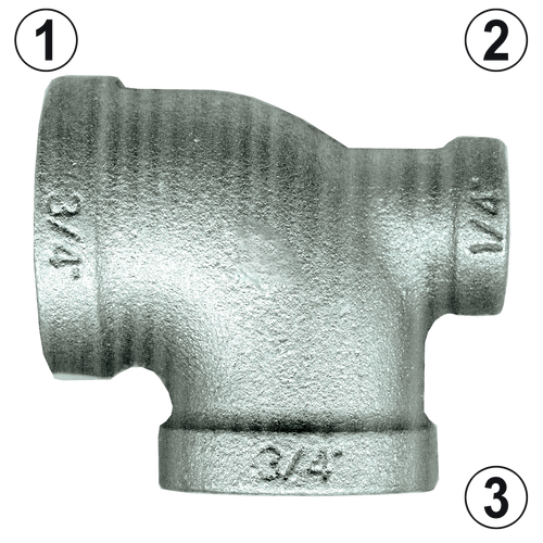 1 x 3/4 x 1" Sch. 40 Galvanized Iron Female NPT Reducing Tee  GI-101-HEH